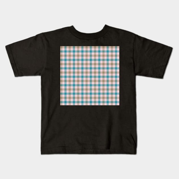 Teal and taupe gingham Kids T-Shirt by FrancesPoff